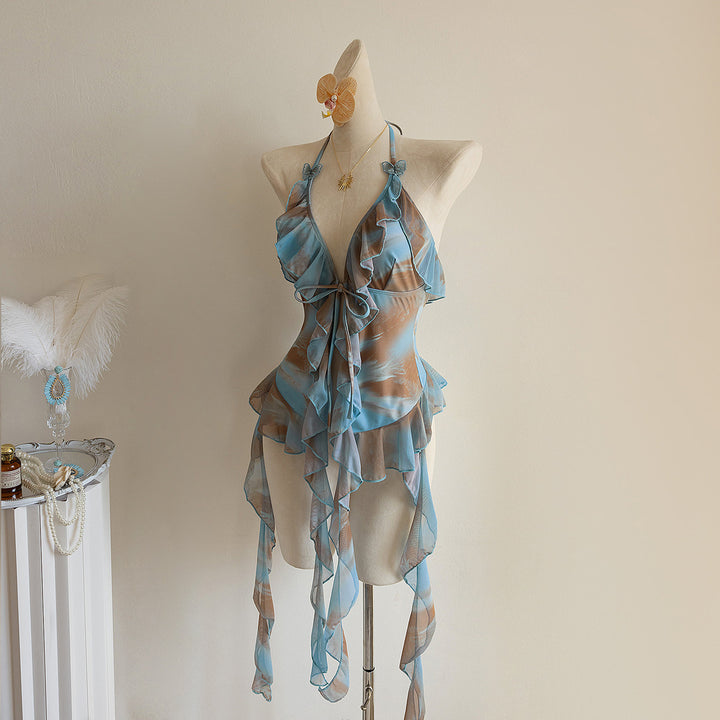 Damen Strandkleid mit transparenten Volants Drune