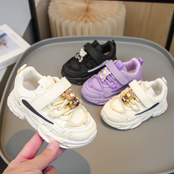 Damen Sportliche Kinder Sneakers mit praktischem Klettverschluss und tierischen Applikationen Drune