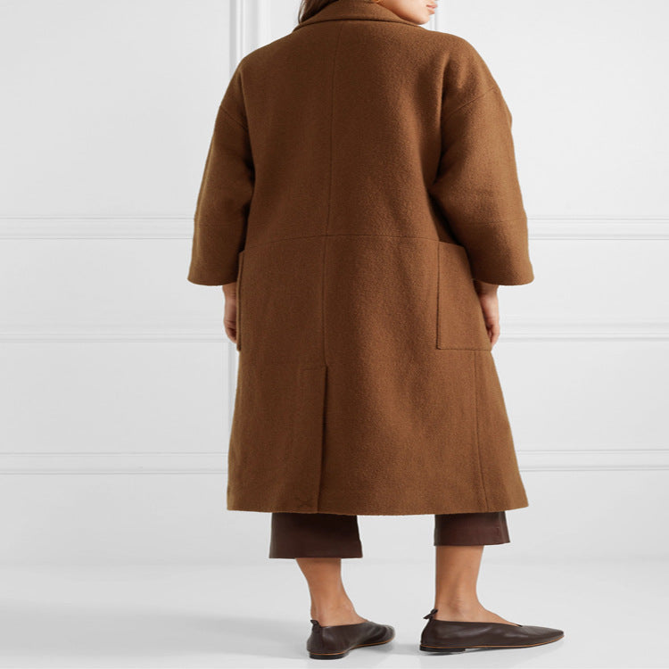 Damen Langer Oversize-Mantel im Relaxed-Wollmix mit großem Schalkragen und aufgesetzten Taschen Drune