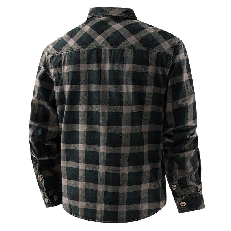Herren nan lässiges kariertes Flanellhemdjacke aus Baumwollmischung mit doppelten Brusttaschen und verstärkter Steppung Drune
