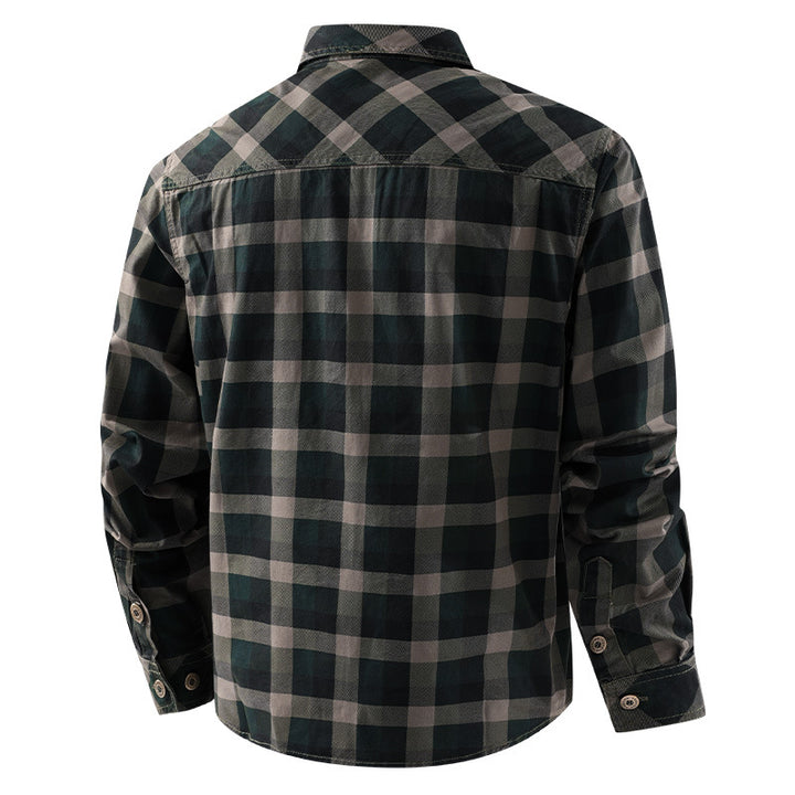 Herren nan lässiges kariertes Flanellhemdjacke aus Baumwollmischung mit doppelten Brusttaschen und verstärkter Steppung Drune