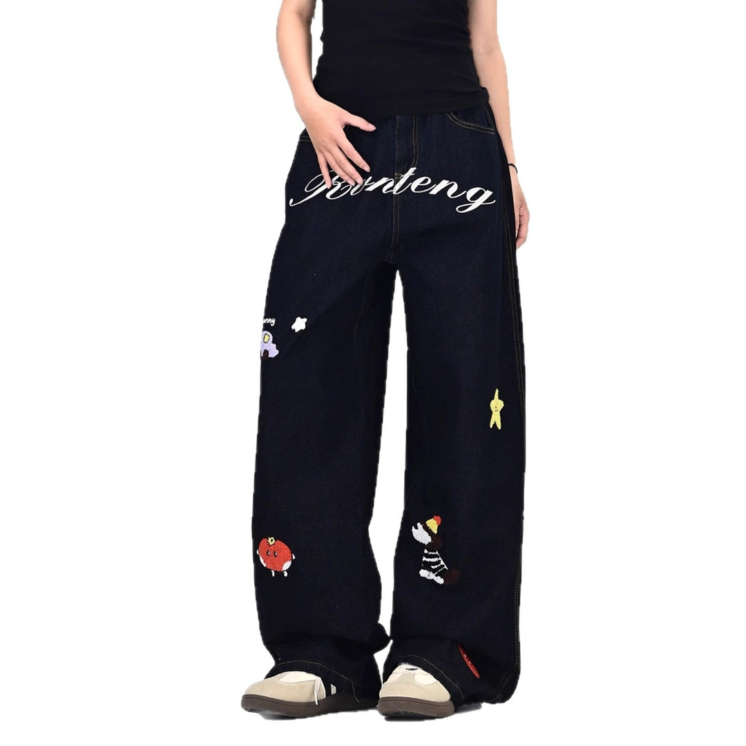 Damen Weitgeschnittene Kostümjeans mit buntem Stickdesign Drune