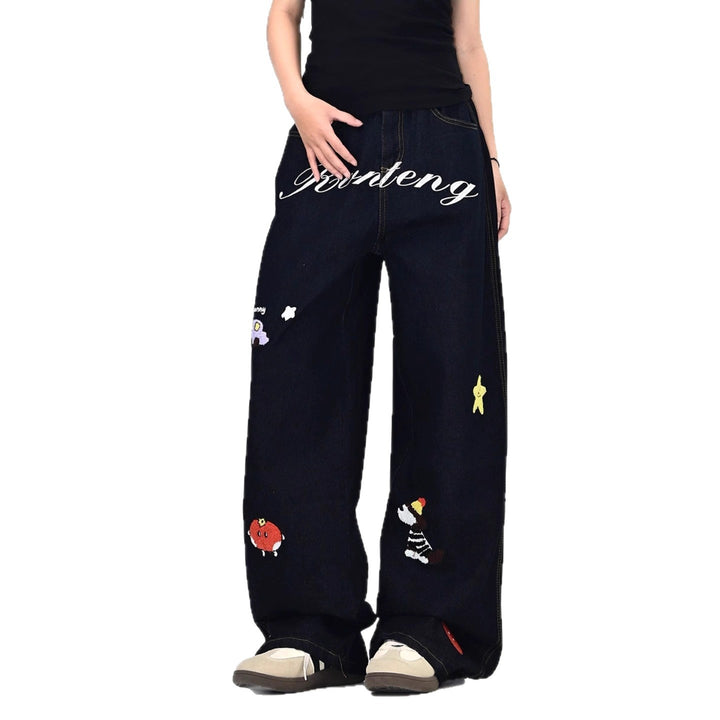 Damen Weitgeschnittene Kostümjeans mit buntem Stickdesign Drune