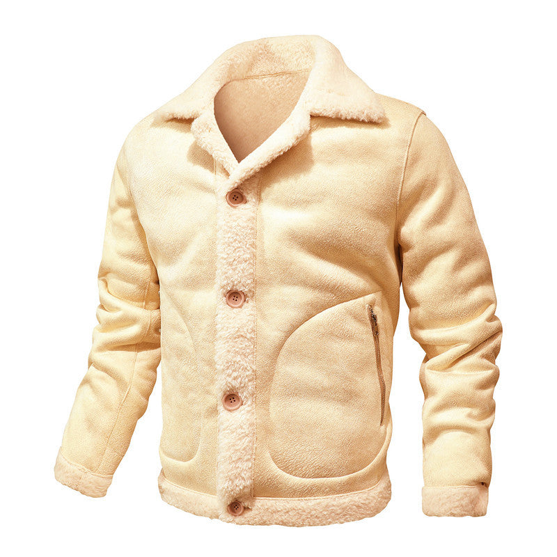 Herren Jacke im Aviator‑Stil mit Teddyfutter, Kunstvelours & Reißverschlusstasche Drune