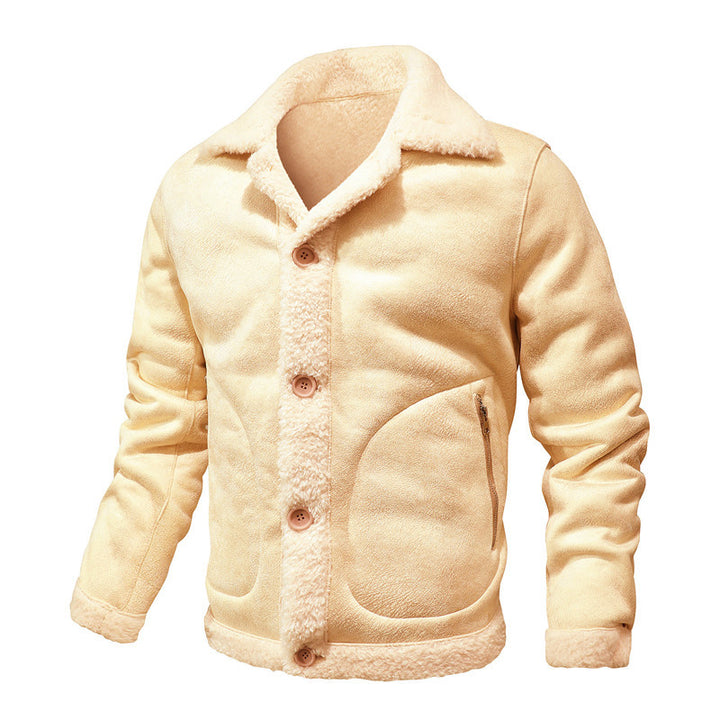 Herren Jacke im Aviator‑Stil mit Teddyfutter, Kunstvelours & Reißverschlusstasche Drune