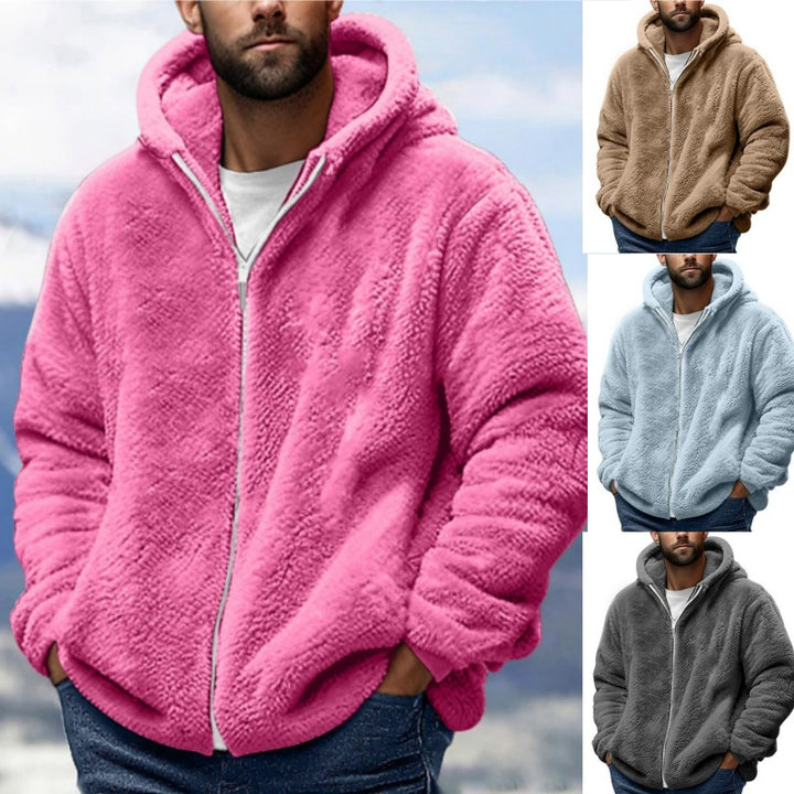 Herren Kuschelige Teddy-Fleece-Kapuzenjacke mit Reißverschluss und Oversize-Passform Drune