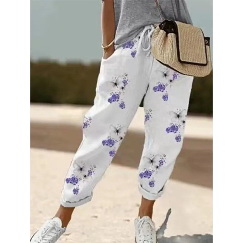 Damen Luftige Freizeithose mit floraler Stickerei Drune
