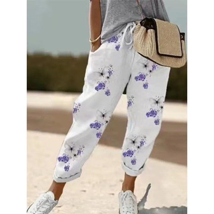 Damen Luftige Freizeithose mit floraler Stickerei Drune