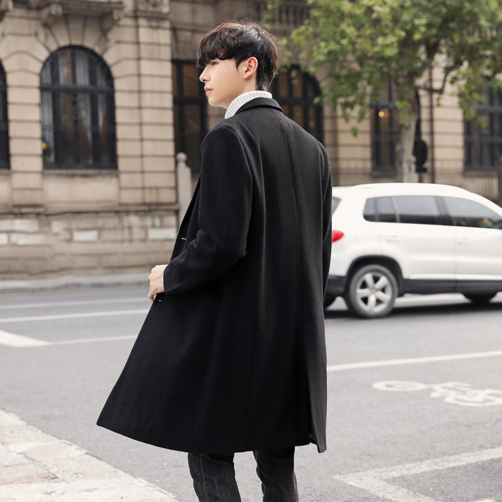Herren Eleganter Longcoat aus Wollmix mit verdeckter Knopfleiste und Rückenschlitz Drune