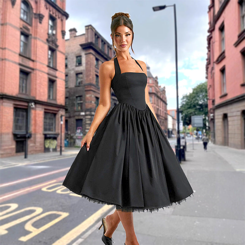 Damen Vintage Abschlussballkleid mit schulterfreiem Design und voluminösem Rock Drune