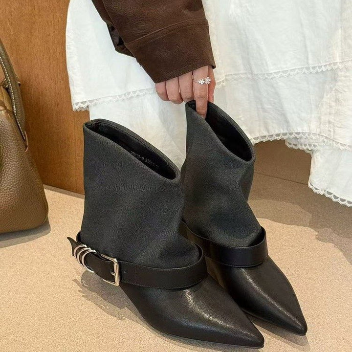 Damen Elegante Ankle-Stiefel mit Lässiger Stoff-Hülle Drune