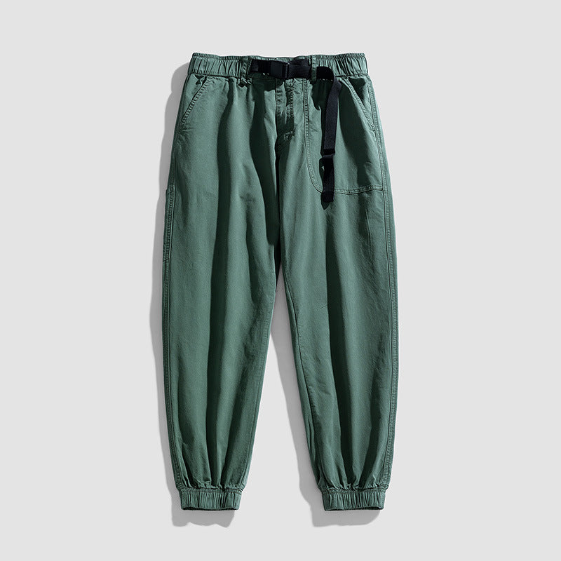Herren Casual-Joggerhose aus Baumwoll‑Twill mit elastischem Bund, integriertem Webgürtel und geripptem Knöchelabschluss Drune