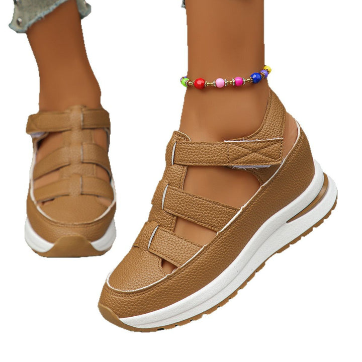 Damen Geschlossene Plateau-Sport-Sandalen mit geflochtenen Riemen und Klettverschluss Drune