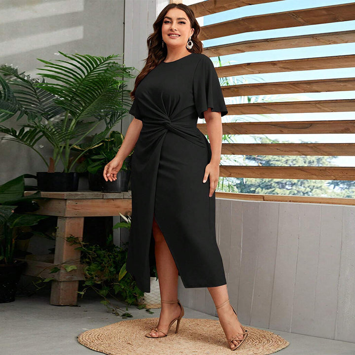 Damen Midikleid mit elegantem Knotendesign und modischem Schlitz Drune