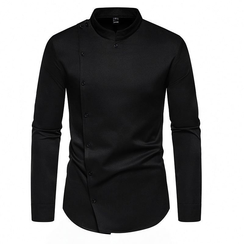 Herren modisches Hemd mit asymmetrischem Knopfdesign und elegantem Stehkragen Drune