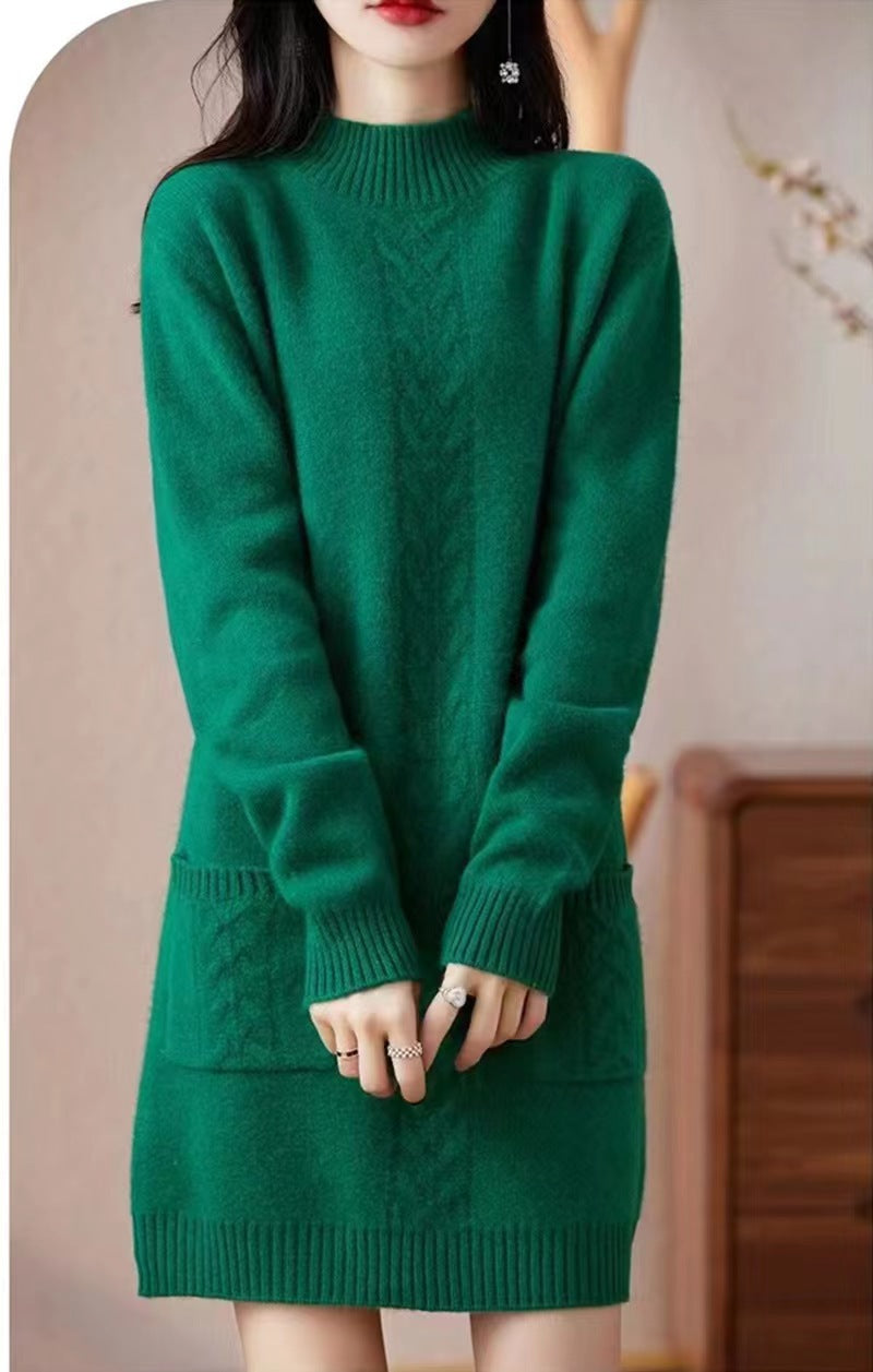 Damen Strickkleid mit praktischem Taschen-Design und elegantem Zopfmuster Drune