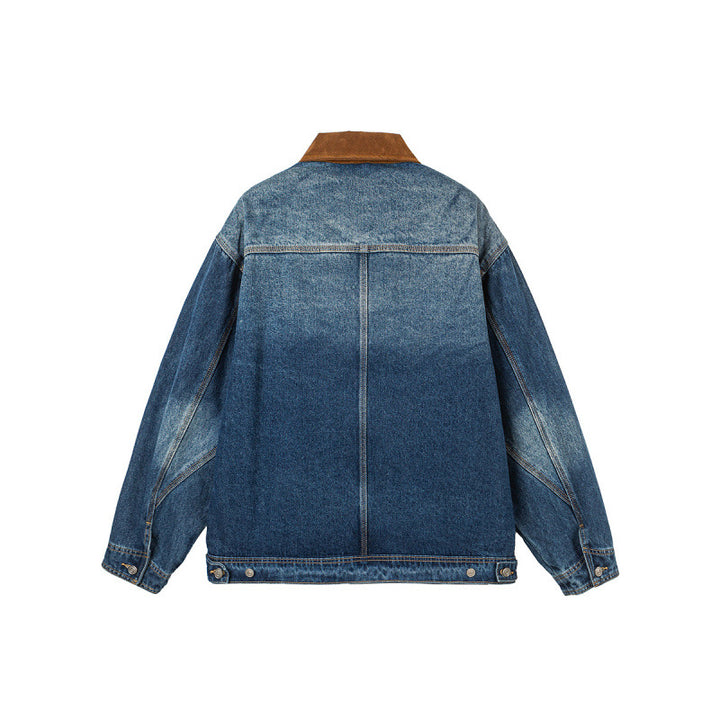 Herren Boxy-Denimjacke im Worker-Stil mit Cordkragen und Frontreißverschluss Drune