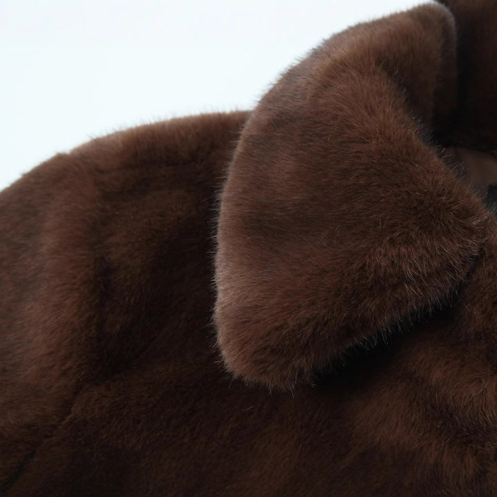 Damen Kurzjacke aus luxuriösem Kunstfell mit klassischem Hemdkragen Drune