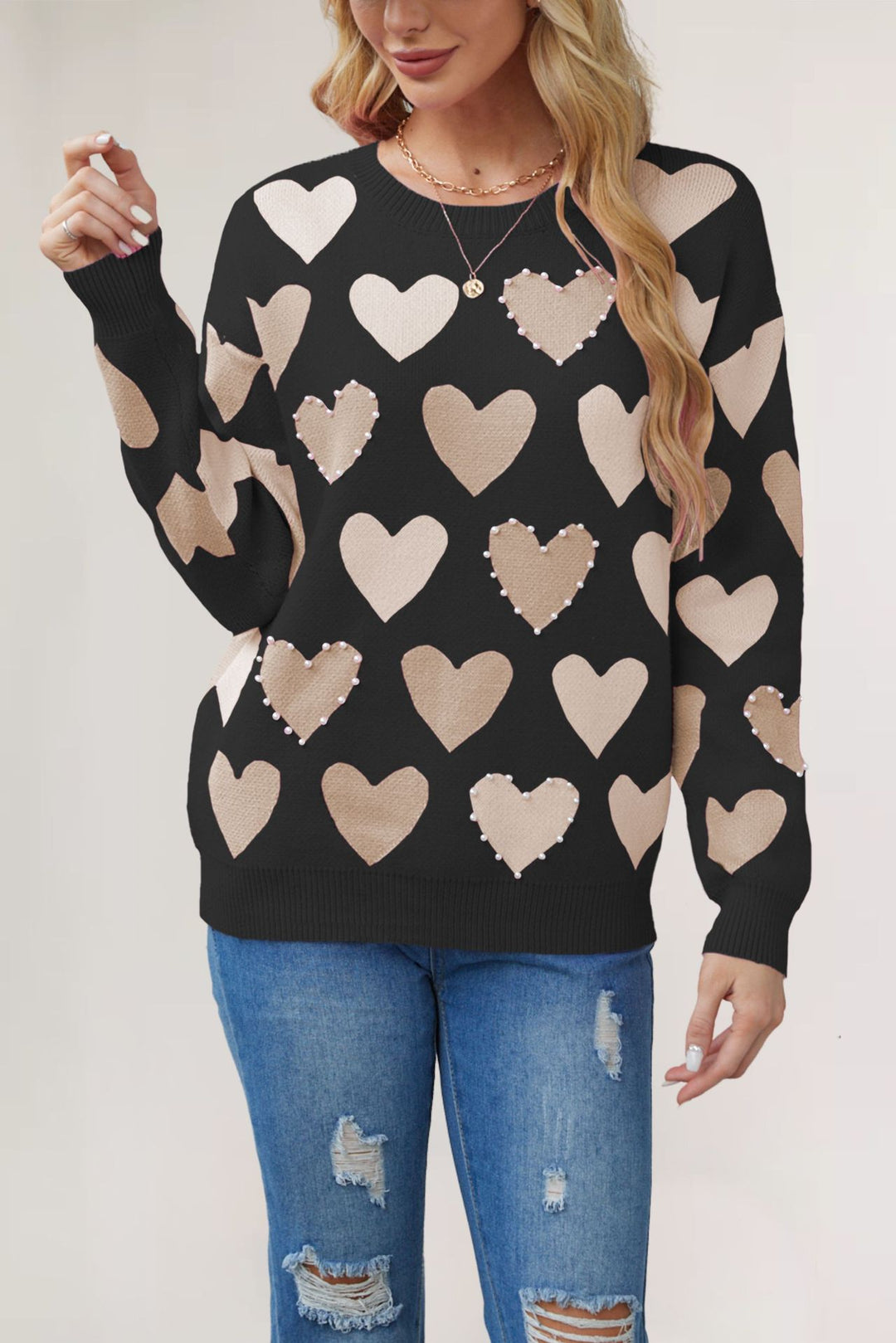 Damen Strickpullover mit Herzmuster Drune