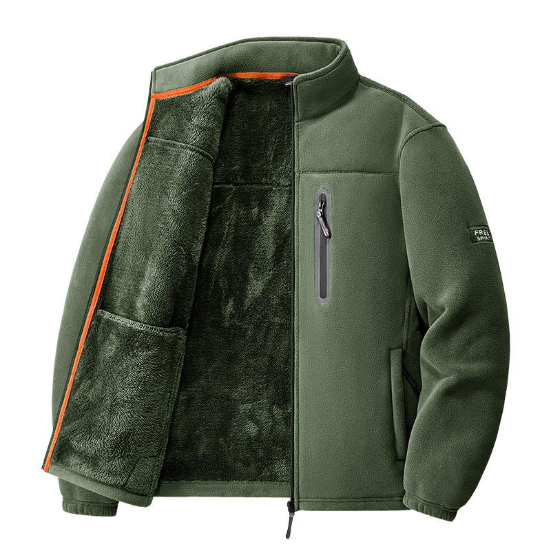 Herren nan Thermo-Fleecejacke mit hochflorigem Teddyfutter, Brust-Reißverschlusstasche und winddichter Front Drune