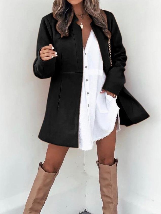 Damen Longline Blazermantel mit taillierter Teilungsnaht und cleanem V‑Ausschnitt Drune