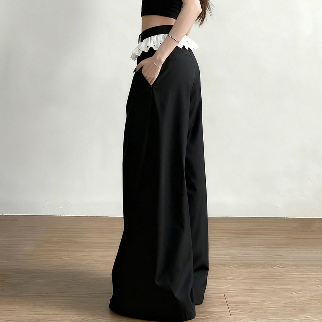 Damen Palazzo-Hose mit hohem Bund und dekorativem Spitzen-Volant Drune