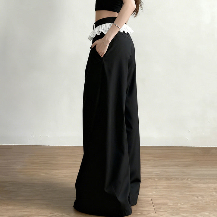Damen Palazzo-Hose mit hohem Bund und dekorativem Spitzen-Volant Drune