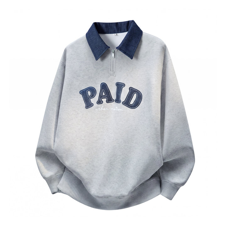 Unisex Oversize Sweatshirt mit kontrastierendem Kragen, Halbzip und Applikation Drune