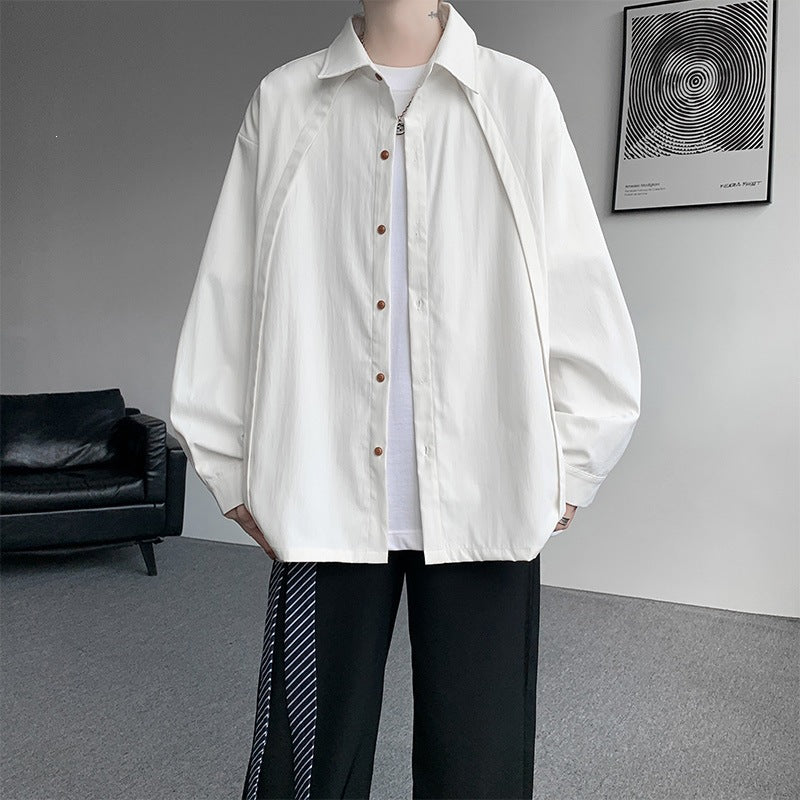 Herren Oversize-Hemdjacke aus leichtem Baumwollmix mit geradem Schnitt & Knopfleiste Drune
