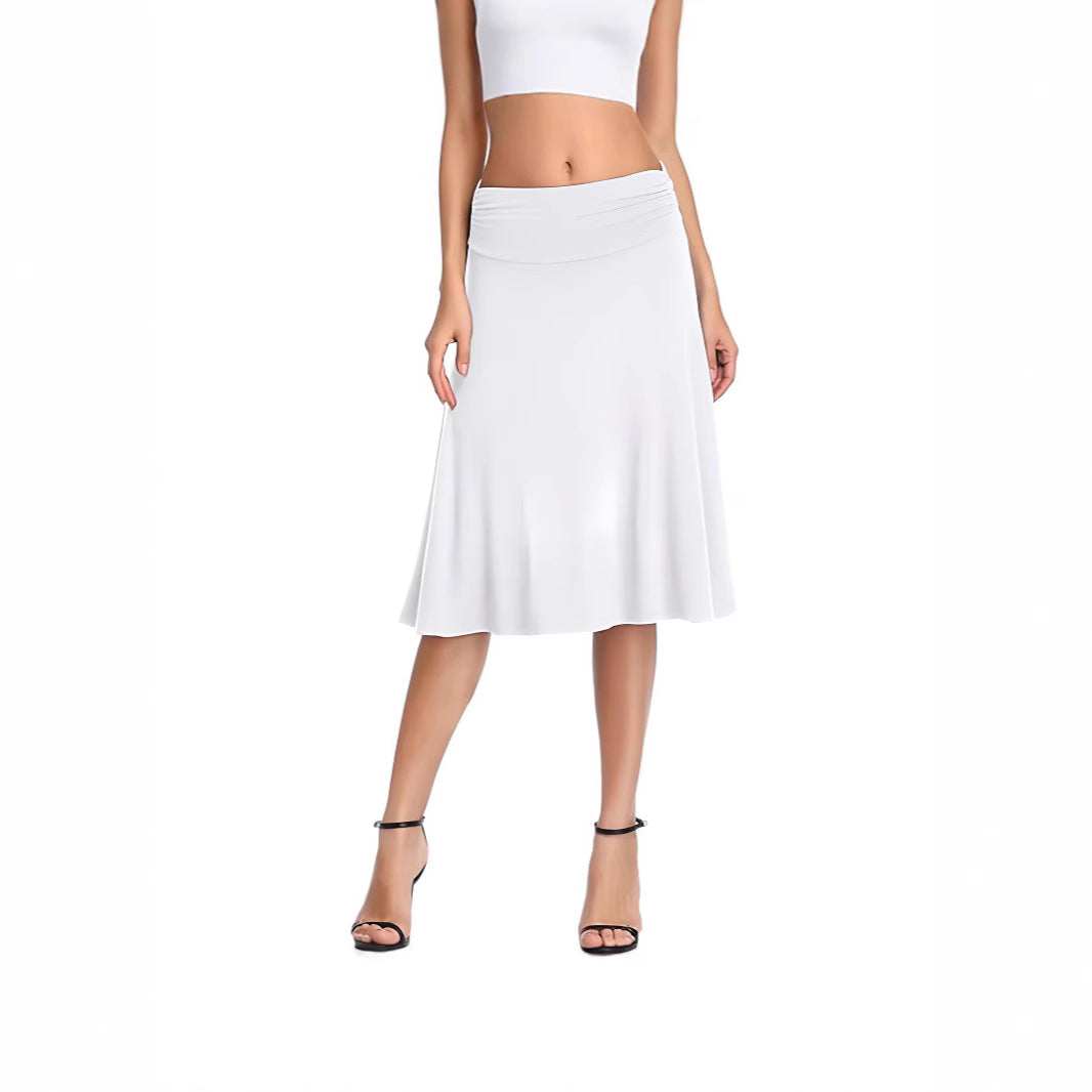 Damen schwingender Midirock mit gerafftem Taillenbund und fließendem Schnitt Drune