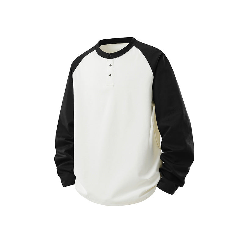 Herren Langarm-Henley-Sweatshirt mit Raglanärmeln, Relaxed-Fit und Knopfleiste Drune
