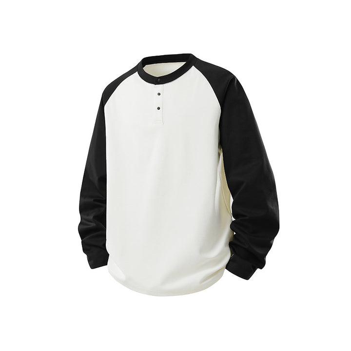 Herren Langarm-Henley-Sweatshirt mit Raglanärmeln, Relaxed-Fit und Knopfleiste Drune