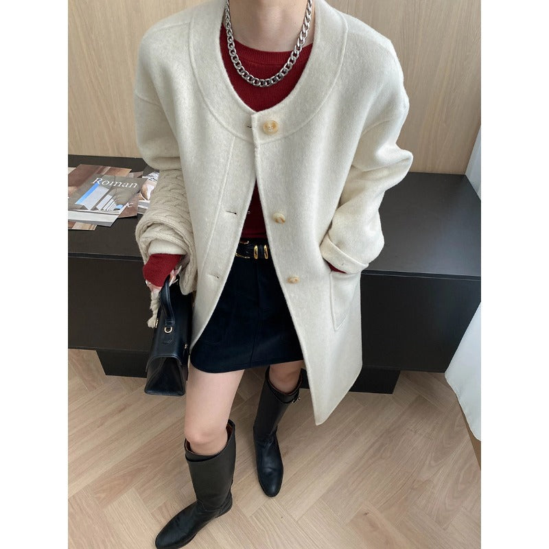 Damen eleganter Wollmantel mit praktischen Taschen und hochwertigen Knopfdetails Drune