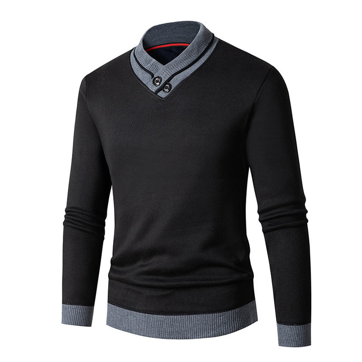 Herren modischer Pullover mit asymmetrischem Kragen und Knopfdetail Drune