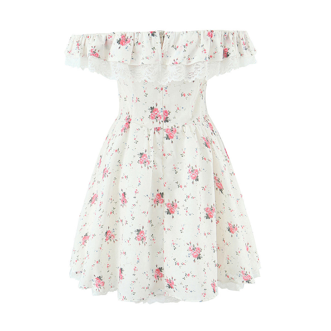 Damen romantisches Blumenkleid mit Rüschendetails Drune