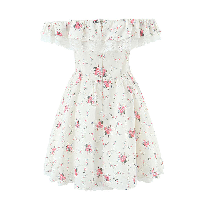 Damen romantisches Blumenkleid mit Rüschendetails Drune