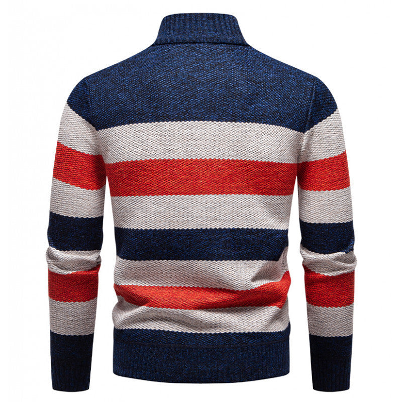 Herren modischer Strickpullover mit halbhohem Kragen und kontrastierenden Streifen Drune