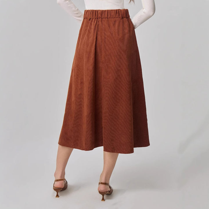 Damen Midi-Rock im eleganten A-Linien-Schnitt mit dekorativen Knopfdetails Drune