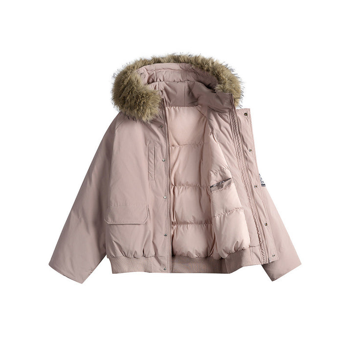 Damen Kurz-Bomberjacke mit Thermowattierung, Kapuze mit abnehmbarem Kunstfell und Utility-Taschen Drune