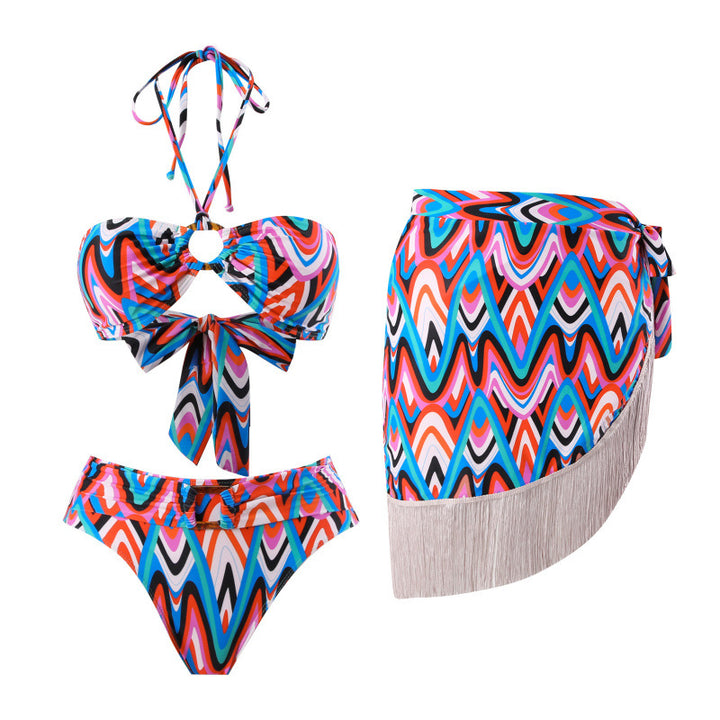 Damen Bikini-Set mit trendigem Wickelrock und knotendem Oberteil Drune