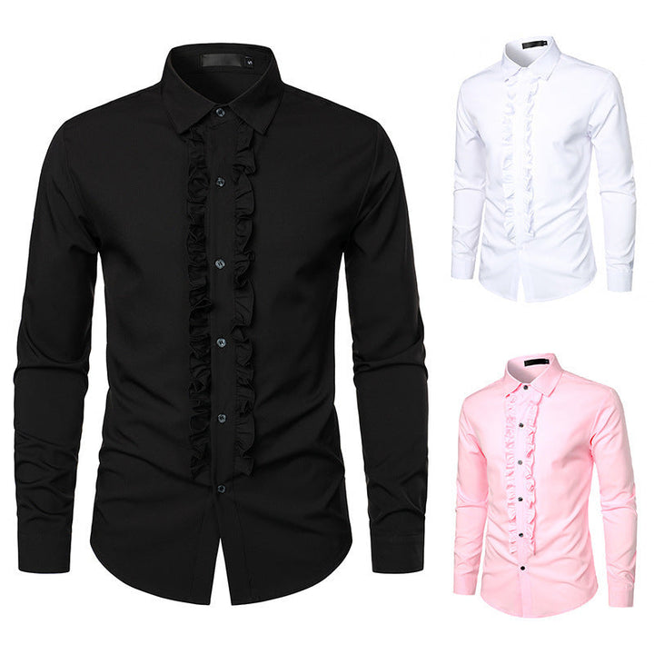 Herren Langarmhemd mit Rüschenverzierung und eleganten Knopfdetails Drune