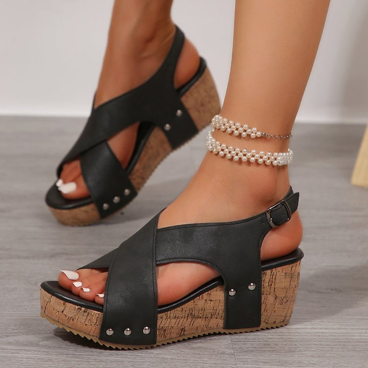 Damen Keil-Sandalen mit verstellbarem Riemen und Korksohle Drune