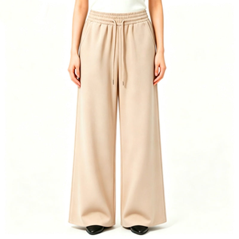 Damen nan weite High-Waist Loungehose mit elastischem Bund, Kordelzug und fließendem Jersey Drune