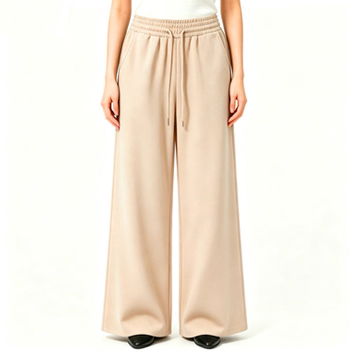Damen nan weite High-Waist Loungehose mit elastischem Bund, Kordelzug und fließendem Jersey Drune