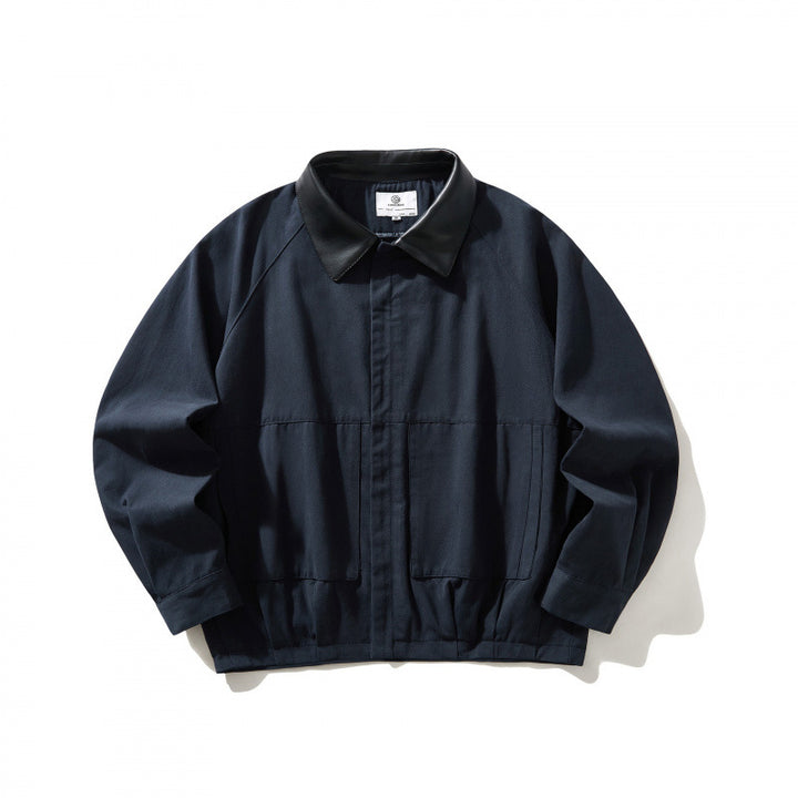 Herren Kurz geschnittener Canvas-Blouson mit Lederimitat-Kragen und elastischem Saum Drune