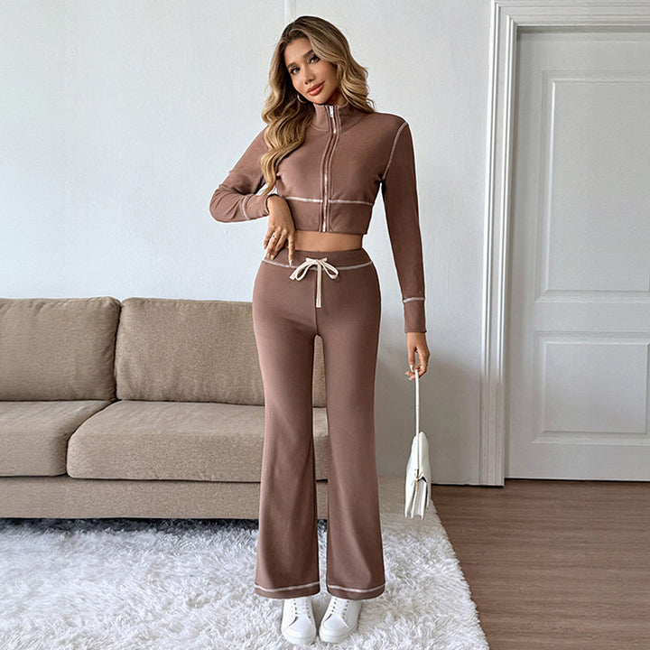 Damen Elegantes Sportliches Set mit hohem Kragen und elastischem Bund Drune
