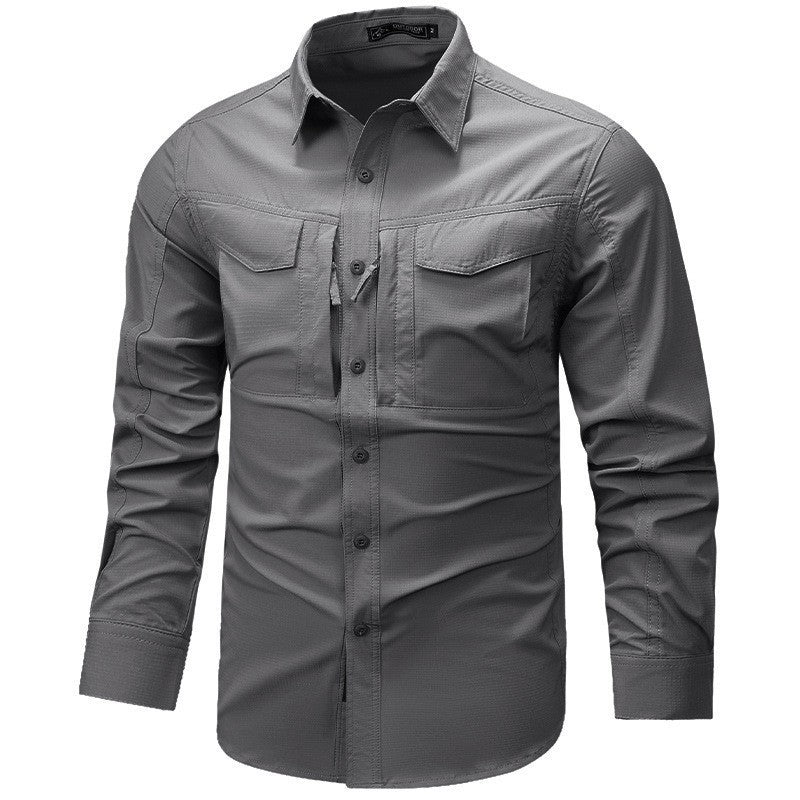 Herren Langarm Outdoor-Hemd mit Ripstop, Brustklappen und Reißverschlusstasche Drune