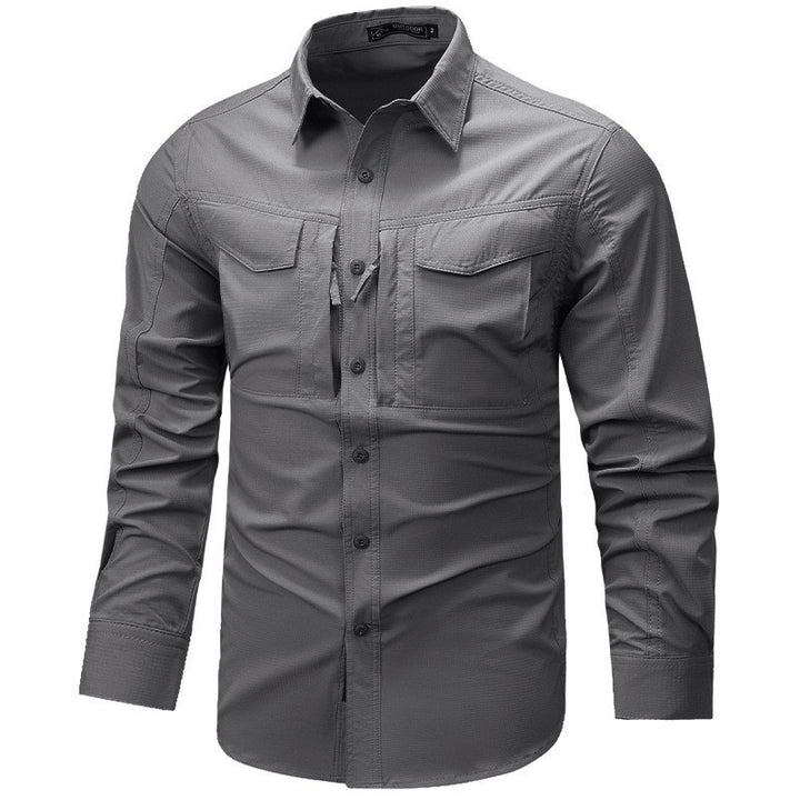 Herren Langarm Outdoor-Hemd mit Ripstop, Brustklappen und Reißverschlusstasche Drune