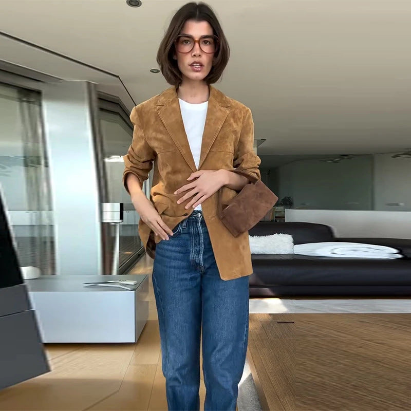 Damen Wildlederblazer mit eleganter Schnittführung und hochwertigen Details Drune