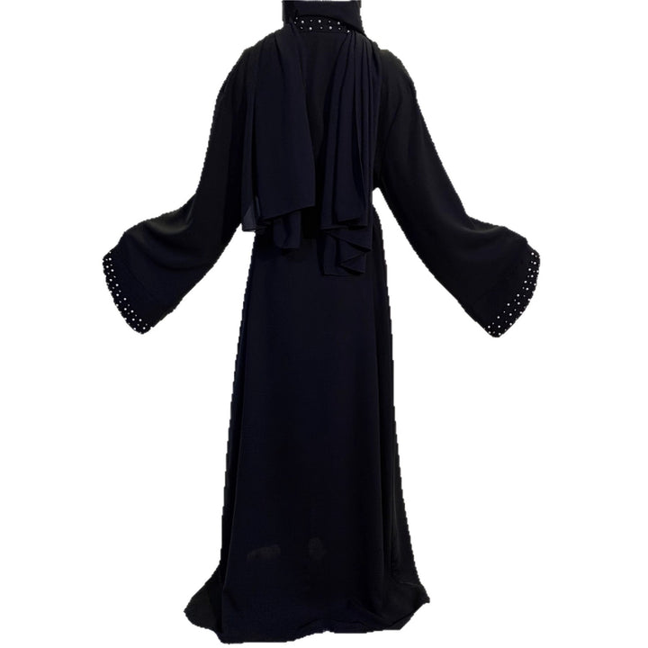 Damen elegante Abaya mit aufwendigen Strassdetails und Taillengürtel Drune